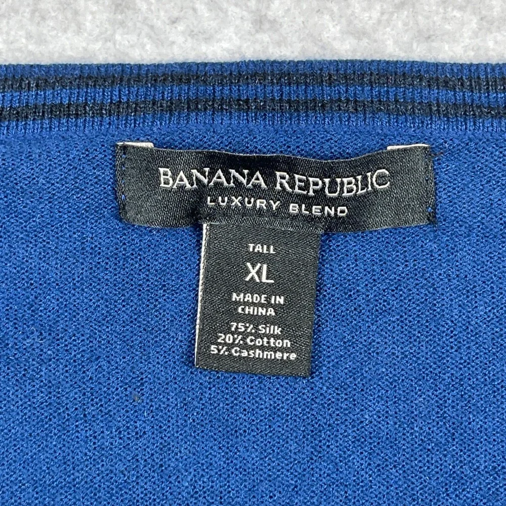 Banana Republic V-Neck Sweater Mens‎ XL Tall Blue Silk Cotton Cashmere Blend